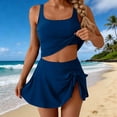 thumbnail image 3 of DISKEBUISS Women's Tankini Bathing Suits Solid Color Padded Wireless Tank Top & Skirt Two Piece Swim Set for Beach, 3 of 6