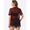 thumbnail image 4 of DARING DIVA Women's Sheer Mesh Top Contrast Short Sleeve T-Shirt M Dark Red, 4 of 6