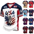 thumbnail image 2 of 2026 New Men's USA Soccer Jersey T-Shirt, United States Jersey Soccer 2026 Country Team V Neck Short Sleeve Fan International Football Shirt Retro Streetwear Top for Adult(Khaki, XL), 2 of 4