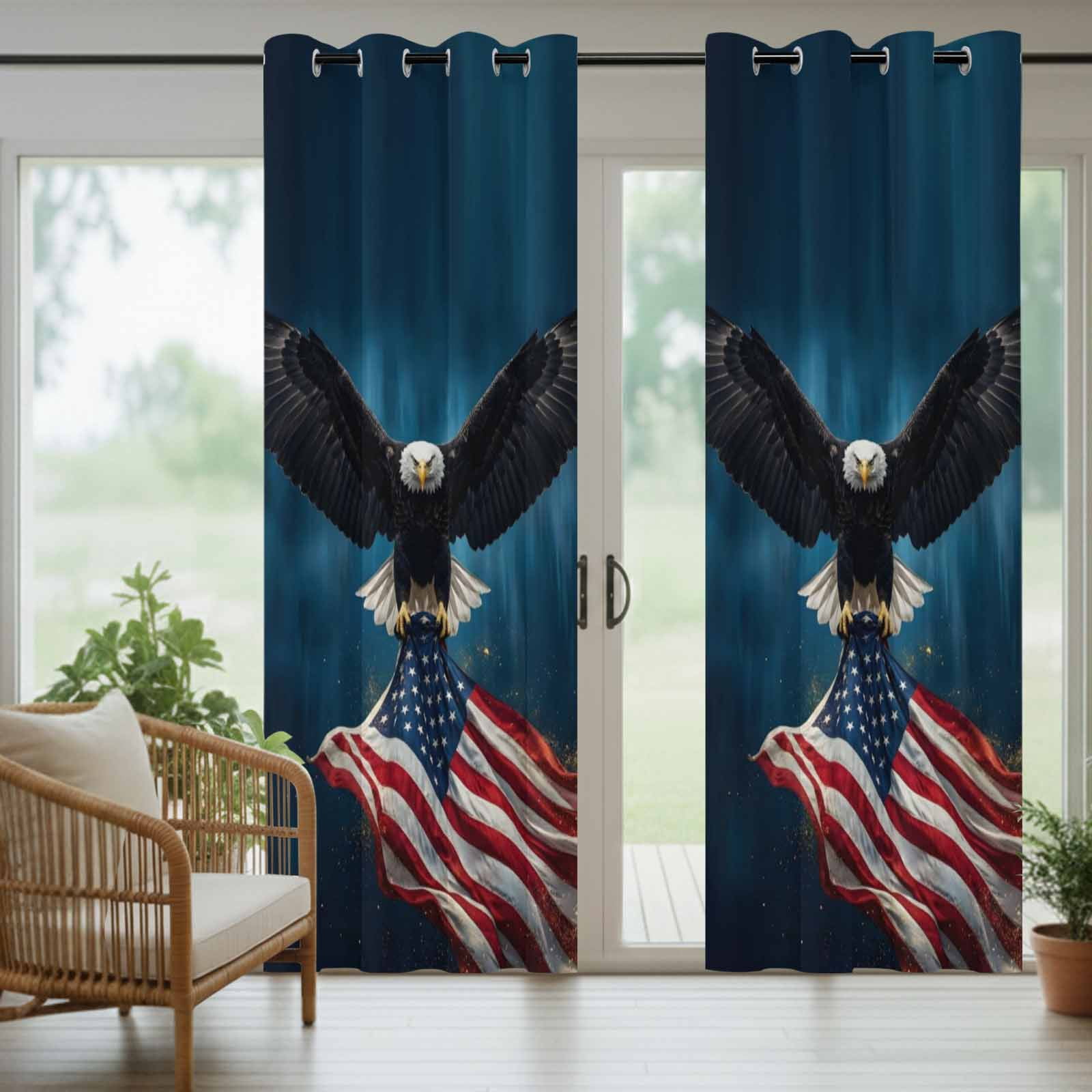 Independence Day Outdoor Curtains for Patio, U. S. Flag Cool Soaring Bald Eagle Sunshade Privacy Drapes Grommet Waterproof Outside Curtains for Porch/Cabana/Balcony 54"x 108", 1 Panel