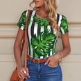 thumbnail image 6 of KLL Women 's Crew Neck Bodysuit Jumpsuits Palm Greenery Print Short onesies Stretch T Shirts, 6 of 7