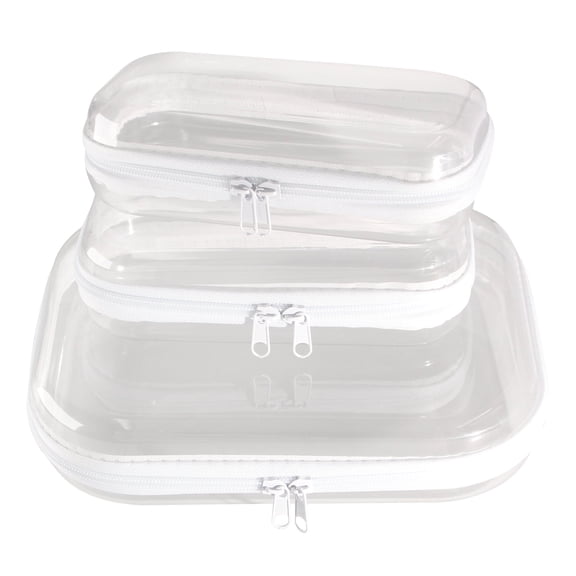 3 Pcs Clear Hard Shell Zipper Case, Transparent Waterproof Makeup Bag, Portable Travel Storage Organizer Pouch for Toy, Cosmetics, Stationery (2 Sizes)