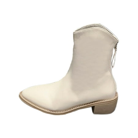 

Ritualay Womens Lightweight Short Booties Block Winter Shoes Walking Casual Pointy Toe Fashion Boot Beige 7.5