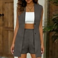 thumbnail image 2 of Miluxas Women's Casual 2-Piece Solid Color Button Vest Top High Waist Elastic Shorts Loose Short Sets Gray XXL(XXL), 2 of 7