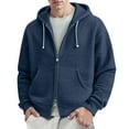 thumbnail image 3 of yuCgh Men's Waffle Knit Hoodie Coat, Double Zipper Front Closure, Casual Pullover Jacket with Hood for Fall Winter Layering & Street Style,Dark Blue,XL, 3 of 5