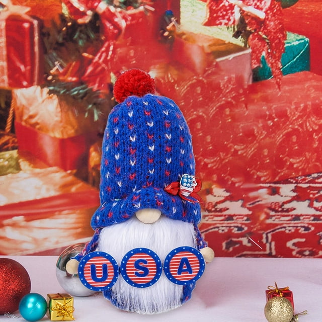 Danhjin Knitted Dolls Independence Day Decorations Knit Hat Doll Ornament Table Decor