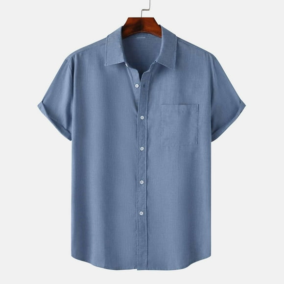 BADHUB Men's Button Down Shirt Casual Short Sleeve Lightweight Shirt Solid Cotton Dress Shirt Summer Cuban Wedding Tops Holiday Deals
