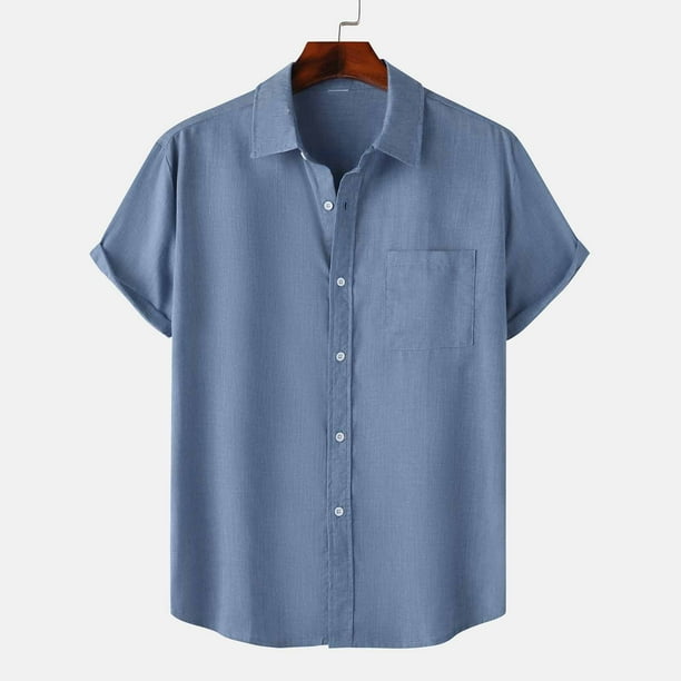 Ceisia Men's Solid Color Loose Fit Short Sleeve Button Down Shirt for Casual & Vacation Wear Blue M Gifts