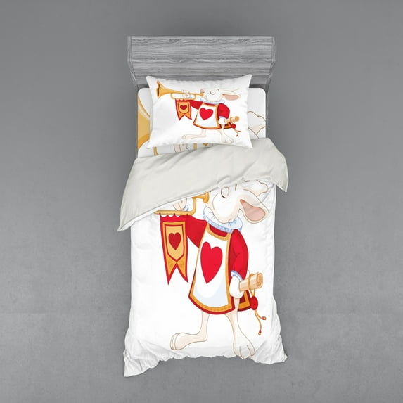 Ambesonne Cartoon Bedding Set 3 Pcs, Bunny, Twin XL, Yellow White Red