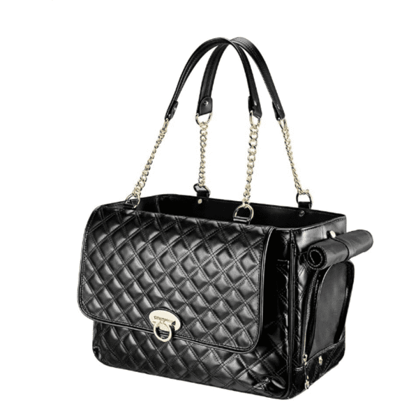 Fashion Dog Purse for Small Dogs with 2 Super-Large Pockets, Holds Up to 10lbs PU Leather Pet Carrier, Cat Carrier, Airline Approved Puppy Purse for Travel (Black, Small Size)