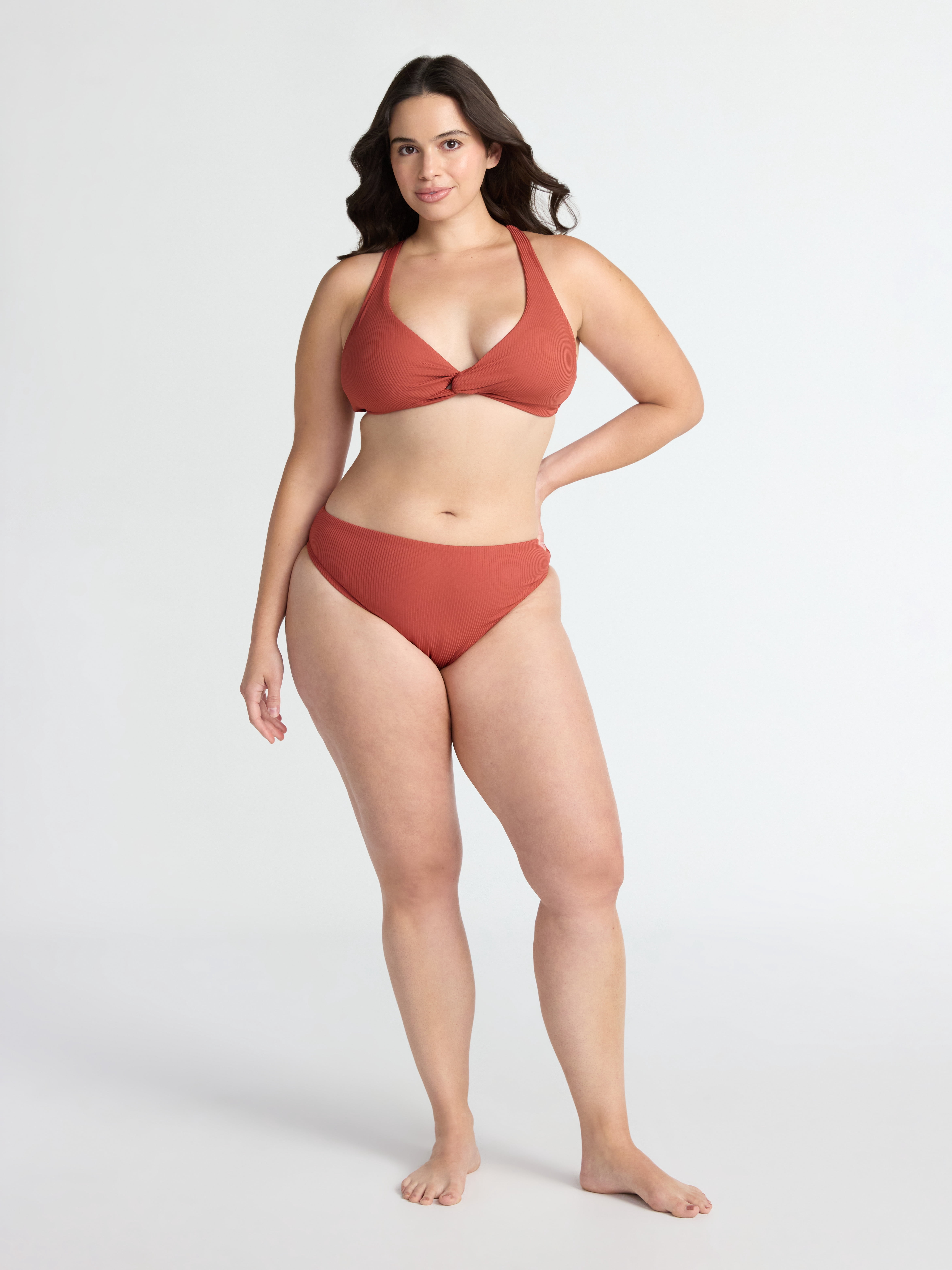 Time and Tru Women's Ribbed Twist Front Bikini Top, Sizes XS-2X