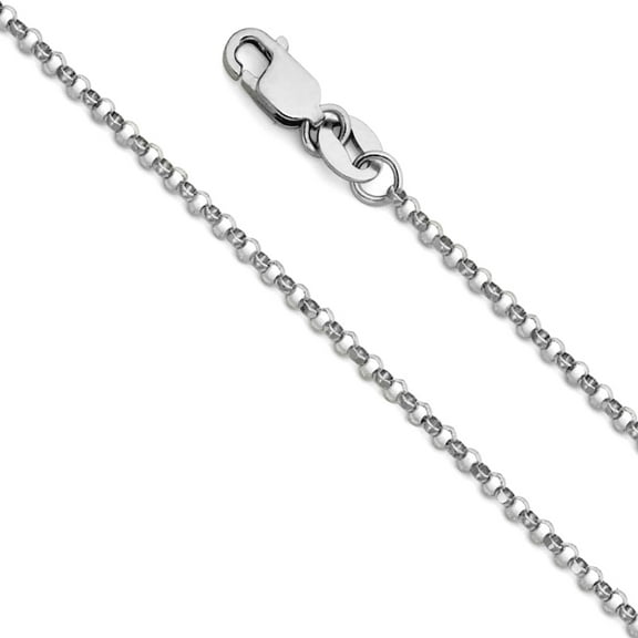 14k White Gold 1.6mm Round Rolo Chain Necklace 20 Inch Chain Necklace for Women and Men - 2.6 Grams