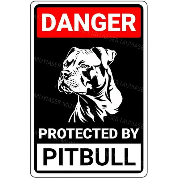 Danger Protected By Pitbull Beware Of Dog Sign Aluminum Metal Tin Signs Door Sign Warning Sign For Fence Gate Yard Home Wall Decor 8x12 Inch