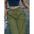 thumbnail image 3 of Women's Olive Green Workwear Joggers – Elastic Drawstring Waist, Streetwear & Outdoor Sports, Y2K Summer Style, 3 of 7