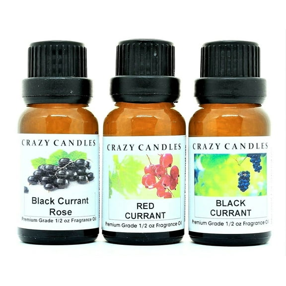 Crazy Candles 3 Bottles Set, 1 Black Currant, 1 Black Currant Rose, 1 Red Currant 1/2 Fl Oz Each (15ml) Premium Grade Scented Fragrance Oils