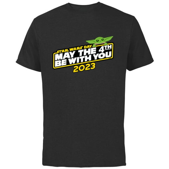 Star Wars Day May the 4th Be With You 2023 Logo Grogu - Short Sleeve Cotton T-Shirt for Adults - Customized-Black