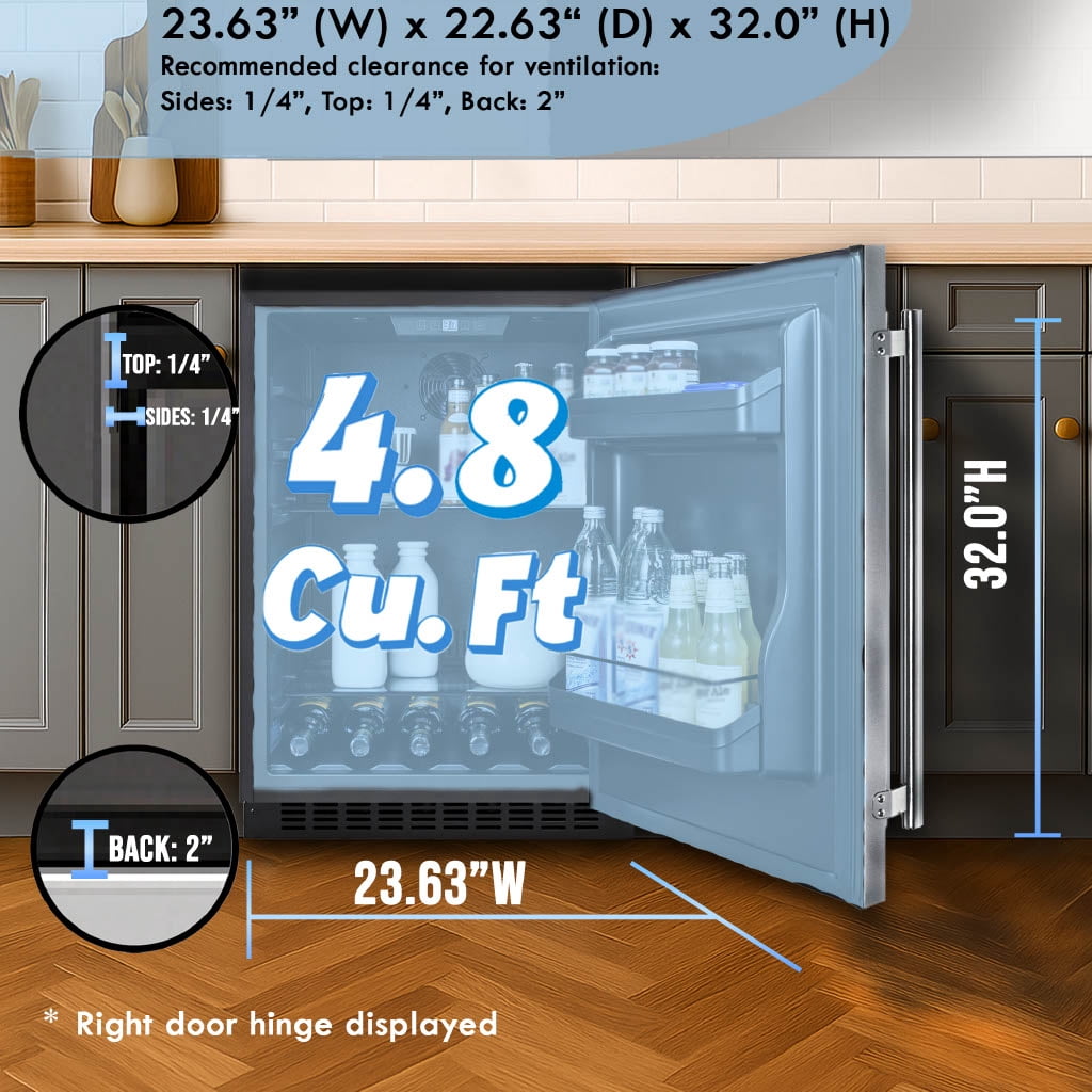 Summit 24 Inch Under Counter Refrigerator, Commercial or Home, 4.8 cu. ft. capacity, Stainless steel - AL54LHD Left Hand Door