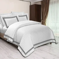 400TC Cotton Sateen Triple Edge Embroidery Stripe Duvet Cover Set