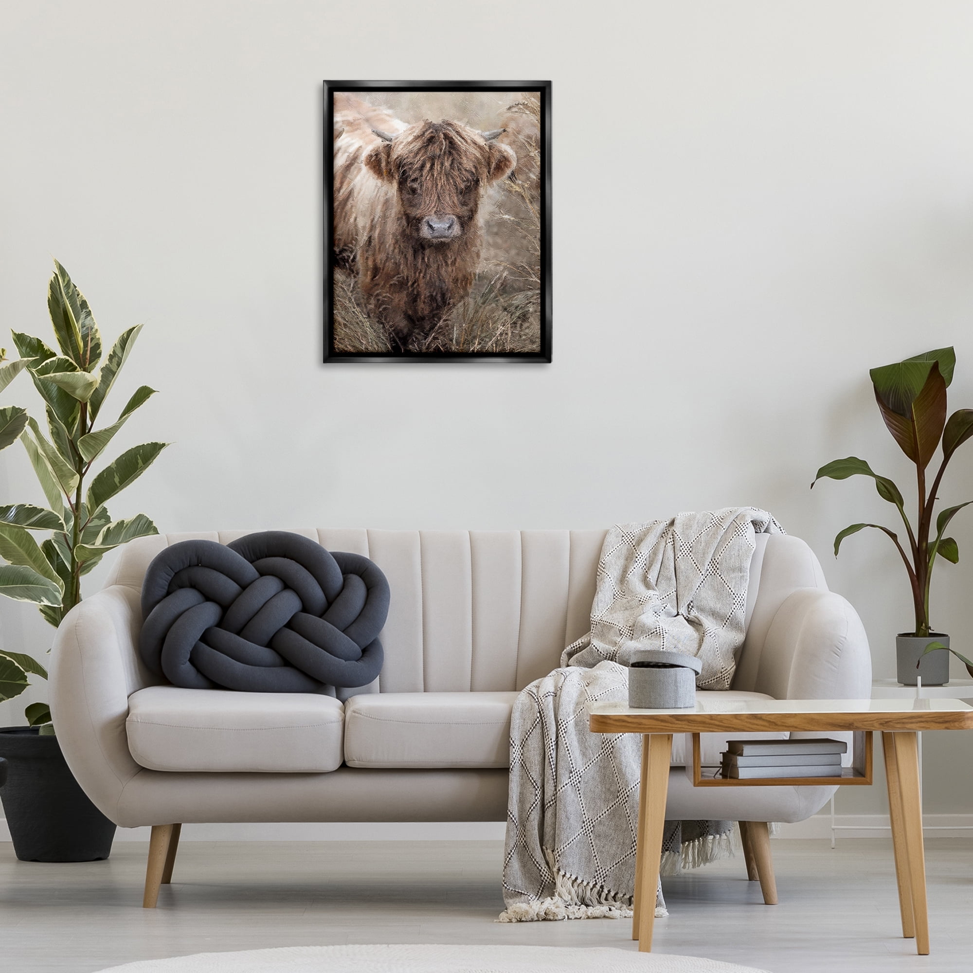 Stupell Industries Baby Cattle with Reeds Animals & Insects Painting Black Floater Framed Canvas Art Print Wall Art, 25 x 31