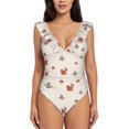 thumbnail image 2 of Yiaed Cute Squirrel Print Women's Ruffled One Piece Swimsuit V Neck Swimwear Slimming Monokini for Woman-Medium, 2 of 8