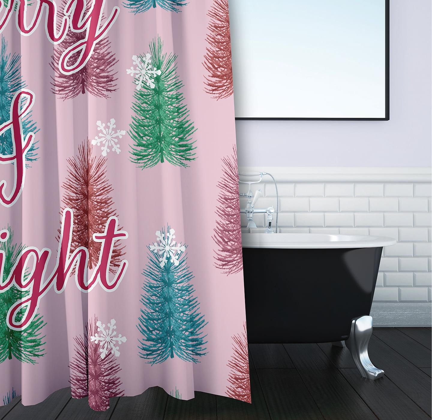 Simply Daisy 70" W x 73" L Merry and Bright Polyester Shower Curtain, Light Pink [1 Ct]