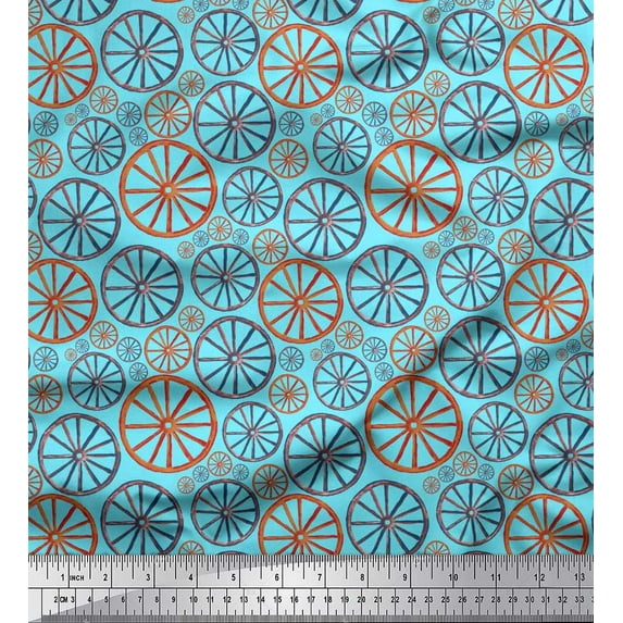 Soimoi Blue Cotton Voile Fabric Wheel Ethnic Fabric Prints By Yard 56 Inch Wide