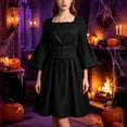 thumbnail image 7 of Women's Renaissance Dress Long Sleeve Medieval Casual Solid Flared Sleeves Witch Fashion Halloween Midi Dress, 7 of 7