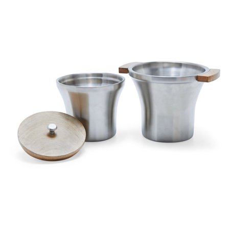 MoDRN Scandinavian 2 Piece Wine and Champagne Ice Bucket Set with Mango Wood Accents