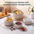 thumbnail image 2 of Vesteel Serving Bowls with Lids Set of 4, Ribbed Ceramic Mixing Bowls, Nesting Bowls for Food Storage Prep Salad, 10 / 20 / 35 / 60 OZ, Microwave & Dishwasher Safe, Cappuccino Brown, 2 of 8