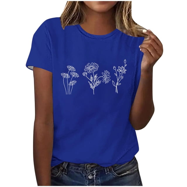 Tops de Ajuste Suelto para las Mujeres Sudadera Casual Impresa Manga Corta Cuello Redondo Superior, Poliéster
