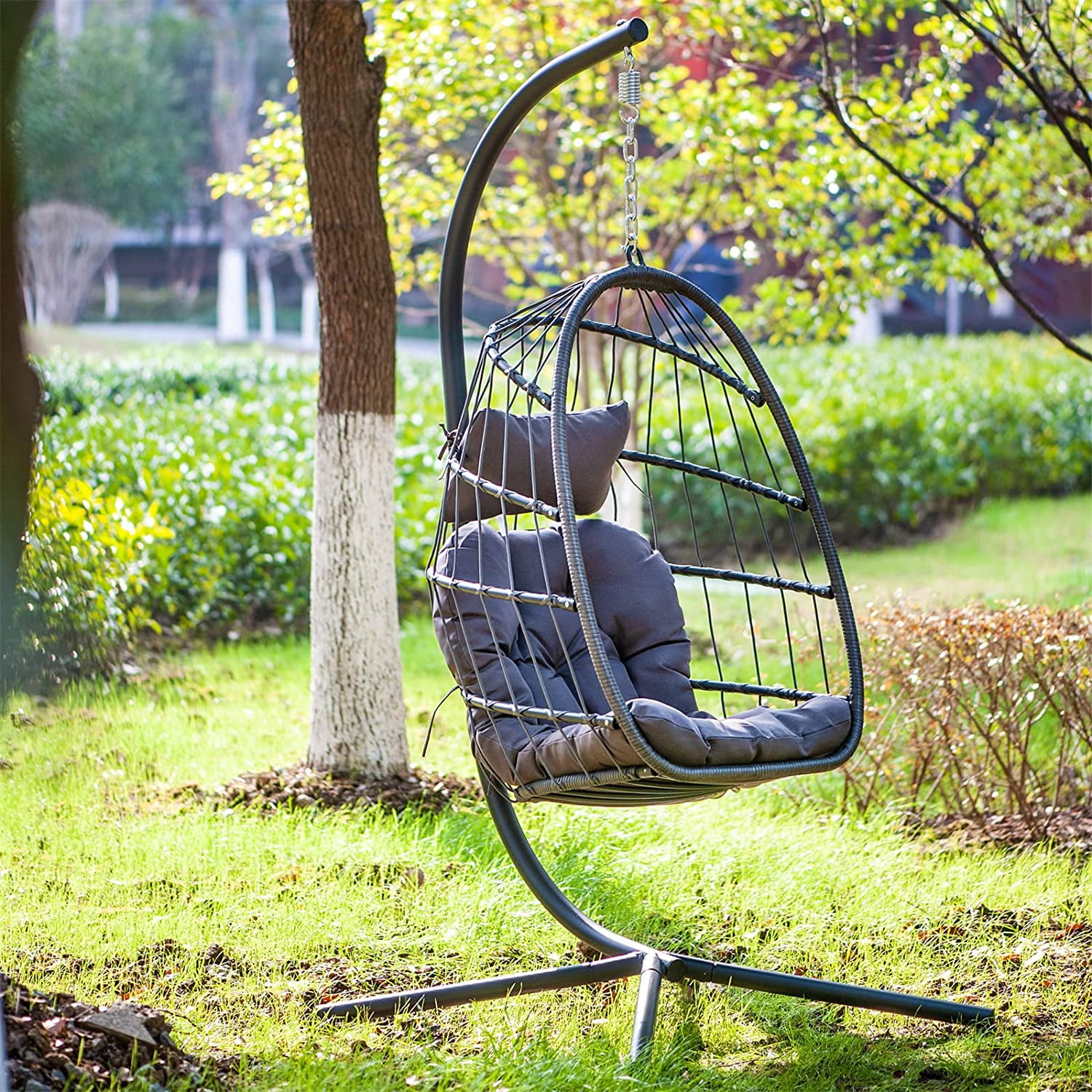 Outdoor Patio Wicker Hanging Basket Swing Chair Tear Drop Egg Chair
