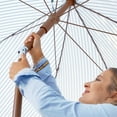 thumbnail image 4 of AMMSUN 7ft Patio Umbrella with Fringe Tassel Outdoor UPF50+ Shade Tilt Shelter,Navy Blue Stripes, 4 of 10