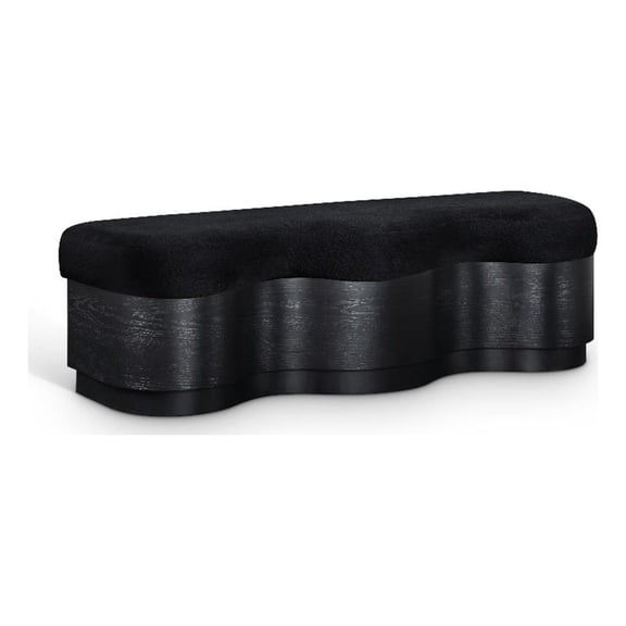 Meridian Furniture Savoy Black Velour Fur Fabric Bench