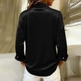 thumbnail image 4 of Womens Dress Shirts Vintage Button Down Satin Shirt Solid Long Sleeve Shirt Casual Blouse Office Work Tops Black M, 4 of 7