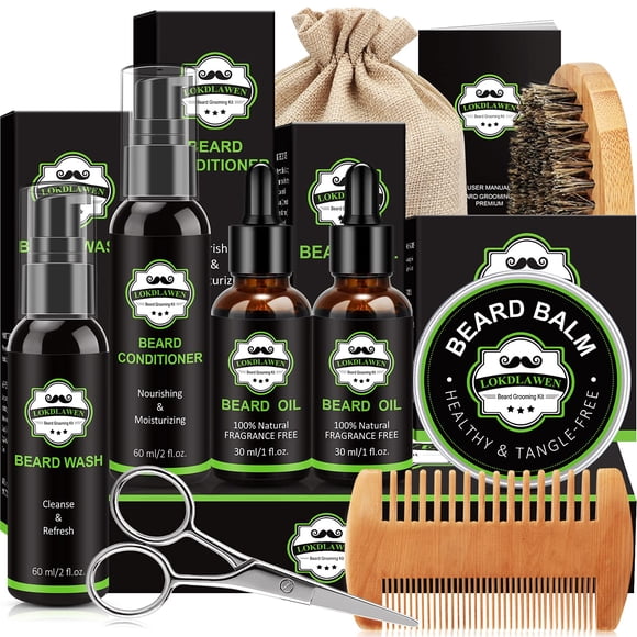 Kit de barba LOKDLAWEN para hombre con jabón, acondicionador, aceite y bálsamo