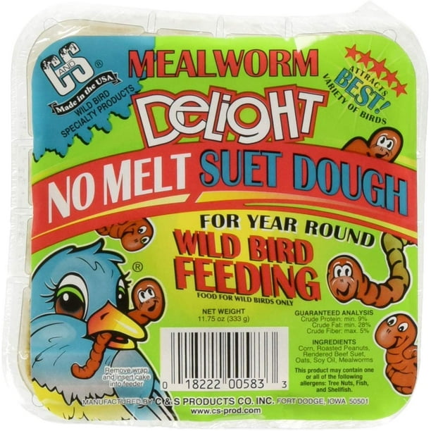 C & S 3 Pack Mealworm Delight No Melt Suet Dough, 11.75Ounce Walmart