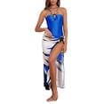 thumbnail image 2 of IDALL Tankini Swimsuits,Bathing Suit Halter Swimsuit With Beach Cover Up Wrap Skirt Print Bikini Set Two Piece Bathing Suit Underwire Swimsuits,High Waisted Bikini Sets,Two Piece Swimsuit Dark blue L, 2 of 8