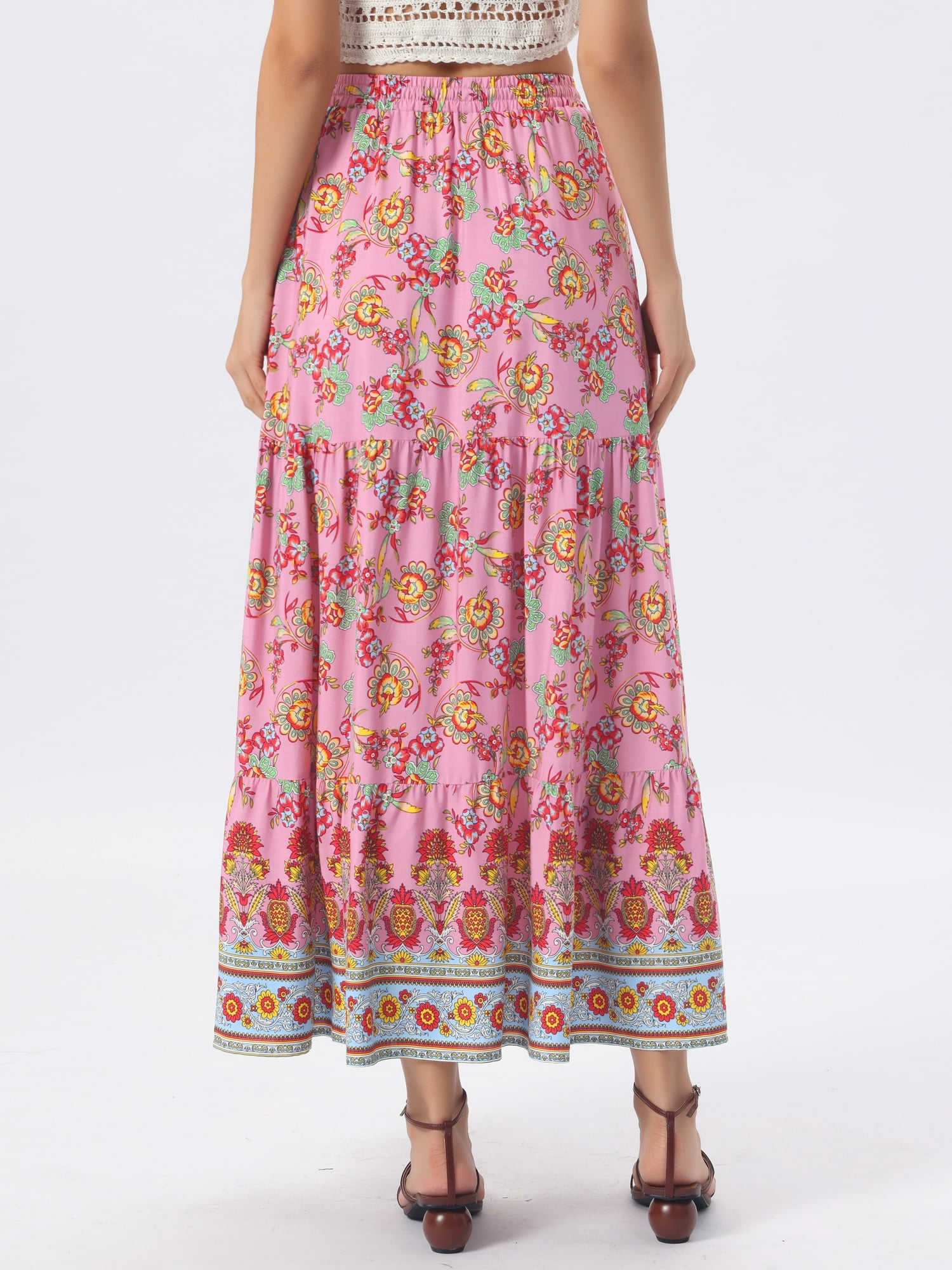 DARING DIVA Women's Boho Flare Floral Skirt X-Large Dark Pink