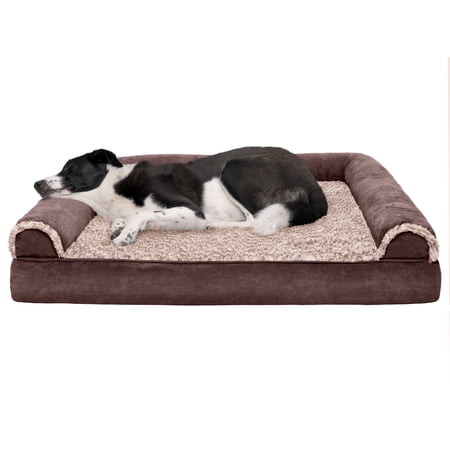FurHaven Two-Tone Faux Fur & Suede Full Support Orthopedic Sofa Pet Bed for Dogs & Cats - Jumbo Espresso
