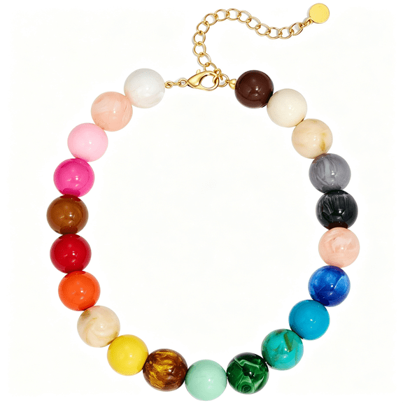 DESIGNICE Multicolor Chunky Beaded Necklace,Statement Colorful Round Ball Beads Choker Necklace with Gold-Tone Adjustable Chain,Fashion Bold Neck Jewelry for Women
