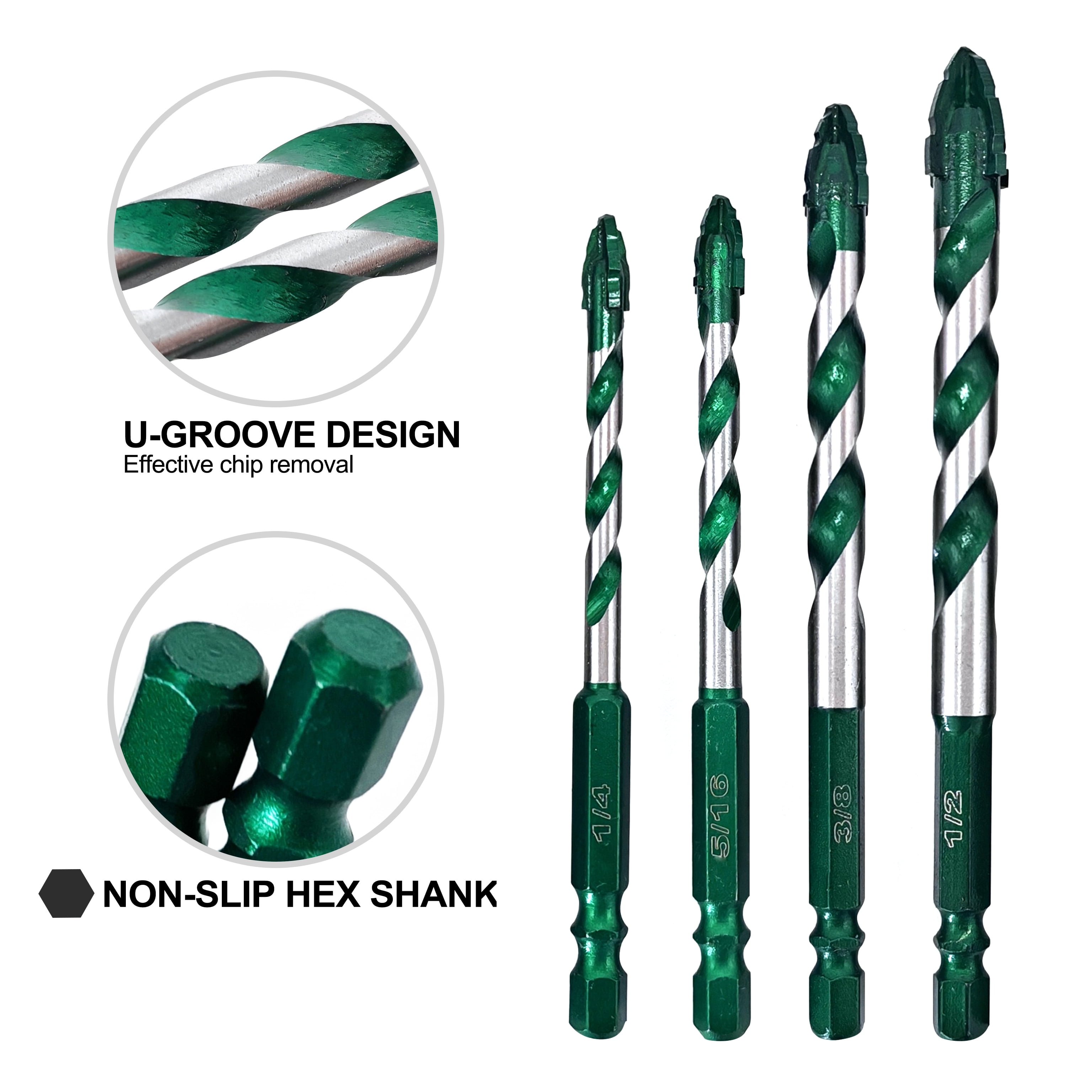 Serrated Eccentric Masonry Drill Bit 10pcs, Four-Edge Serrated Concrete Drill Bit for Concrete Glass Brick Cement Tile Marble Wood (1/8”-1/2”)