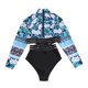 thumbnail image 2 of Augper Women Long Sleeve Sexy With Chest Pad without Underwire Print Deep V Swimming Trunks Swimsuit, 2 of 6