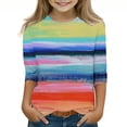 thumbnail image 1 of Sentmoon Chandail Décontracté pour Filles, Blouse Ample, Manches 3/4, Col Rond, Hauts Rayés, T-Shirt Tendance, Vêtements pour Filles 4-12 Ans, Articles en Liquidation, Rouge Melon D\'eau, 4 Ans, 1 of 5