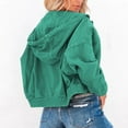 thumbnail image 4 of Women Fashionable Hoed Jacket Drawstring Single Breasted Drop Shoulders Casual Female Jacket Green S, 4 of 6