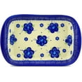 thumbnail image 2 of Polish Pottery 9¾-inch Platter with Handles (Bleu-belle Fleur Theme) Hand Painted in Boleslawiec, Poland + Certificate of Authenticity, 2 of 6