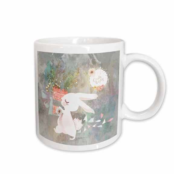 3drose, Cute Pastel Watercolor Animal Illustration - Bunny - Easter Wishes, 11oz Mug