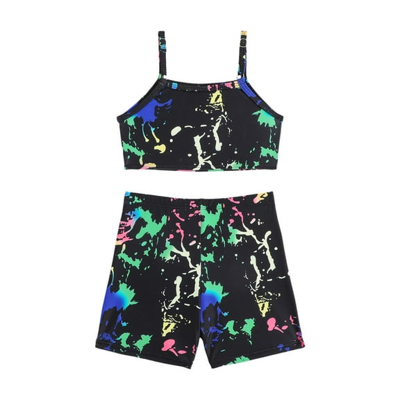 Gubotare Girls Bathing Suits Tankini Girls Swimsuit 2 Piece Bathing Suits for Teens Cute Summer Tankini Short 5T 6T (Black,Size 5-6 Years)