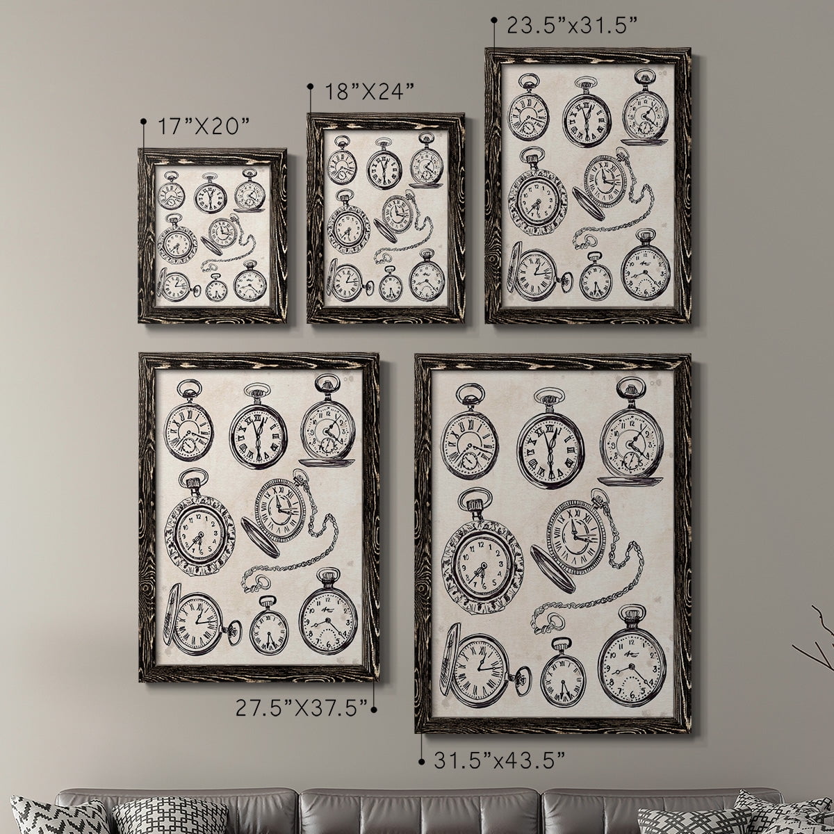 Pocket Watch Sketches I - Premium Framed Canvas 2 Piece Set - Ready to Hang
