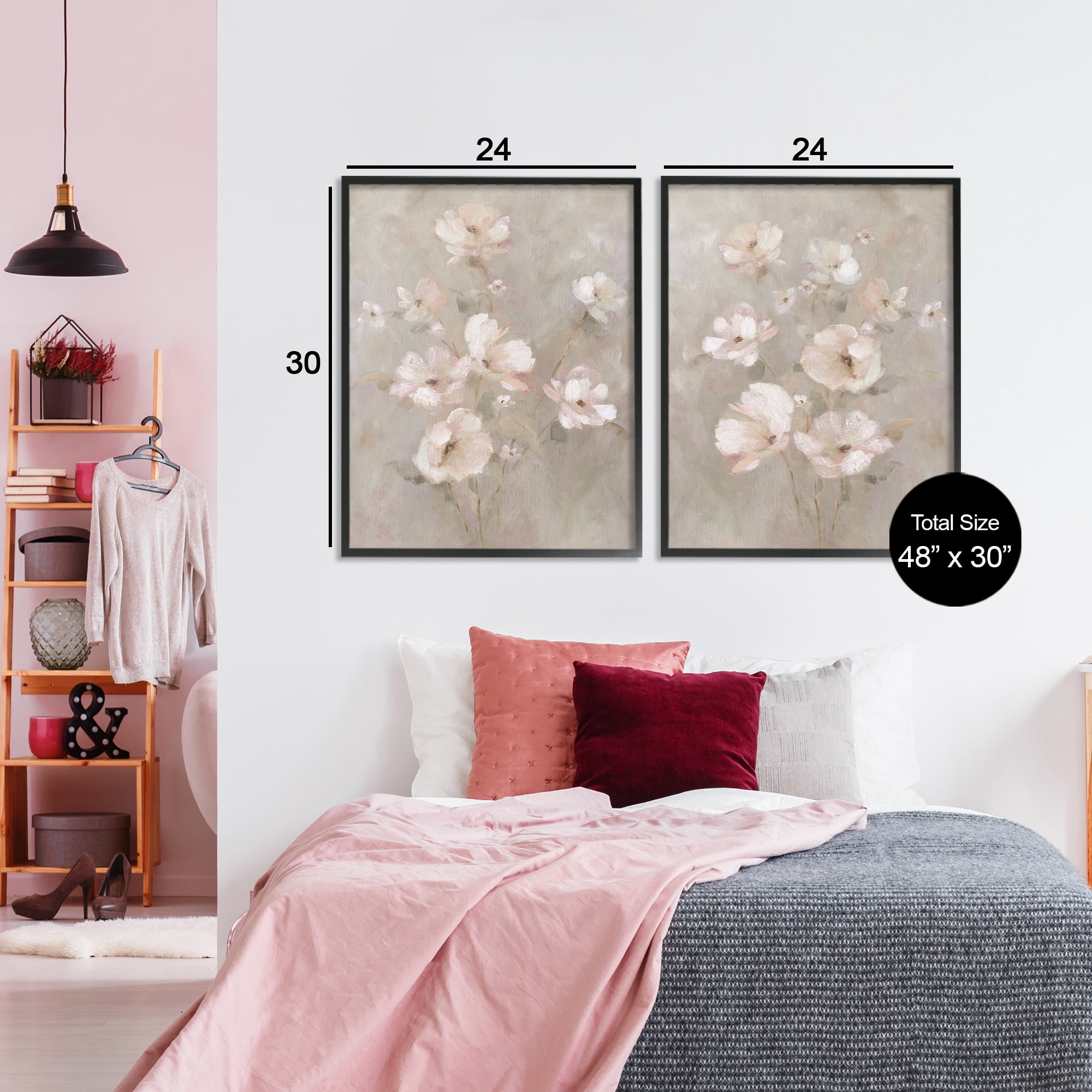 Stupell Industries Arranged Blush Blossoms 2 Piece Black Framed Giclee Art Set, design by Carol Robinson