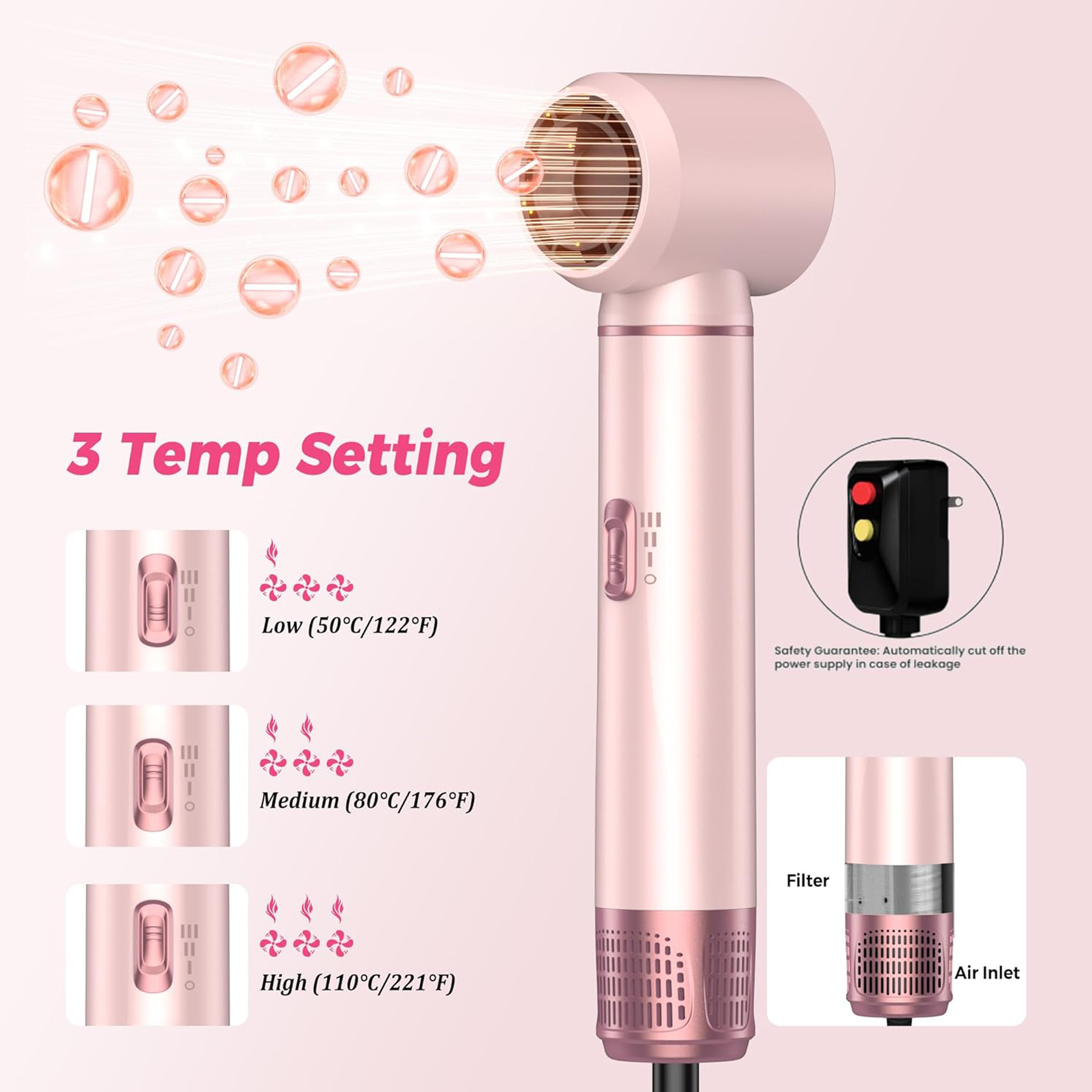 OAKSKY 5-in-1 Hot Air Brush Styler and Dryer, Pink photo 6